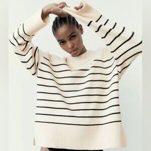 Sweater cream and navy striped sweater size SMALL